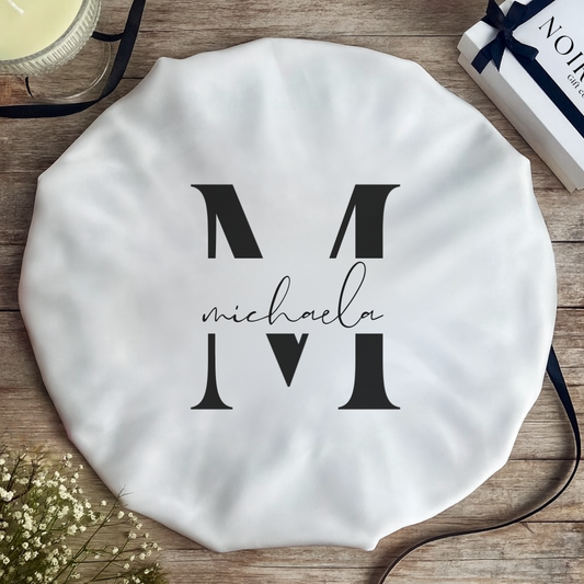 Personalised white satin bonnet
