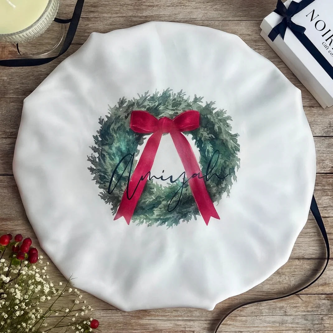 Personalised wreath satin bonnet