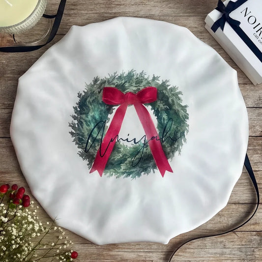 Personalised wreath satin bonnet